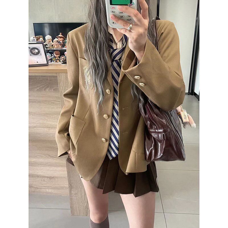 东京岁时记JK休闲制服女士绀色棕色西装外套女2023年摩尔学院西服