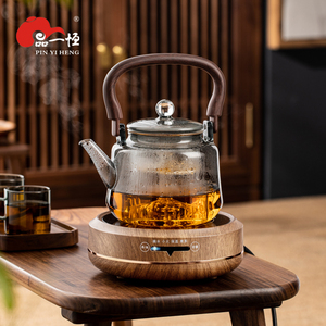 品一恒新款煮茶器耐高温玻璃蒸煮一体茶壶电陶炉提梁烧水套装加厚