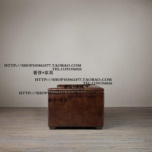 出口英国法式乡村风格纽扣铆钉油蜡皮三人位沙发样板房别墅家具