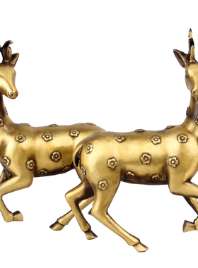 朴器 擦黑色铜梅花鹿摆件