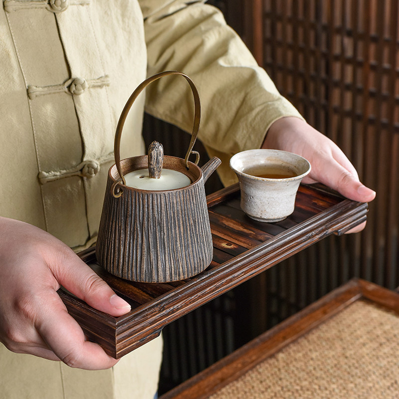 手工日式竹编茶盘 复古隔热杯托壶托禅意干炮台壶承功夫茶具配件