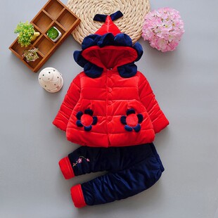 0一1岁女宝宝冬装婴儿衣服冬季洋气棉衣外套童加厚棉服袄二件套装