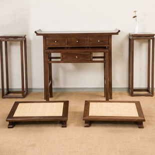 新中式黑胡桃木实木拜垫简约跪垫蒲团四脚拜椅家用方形跪凳定制