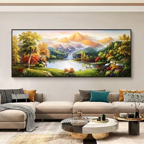 金山背靠沙发壁画装饰画客厅油画挂画聚宝盆山水背景墙感高级