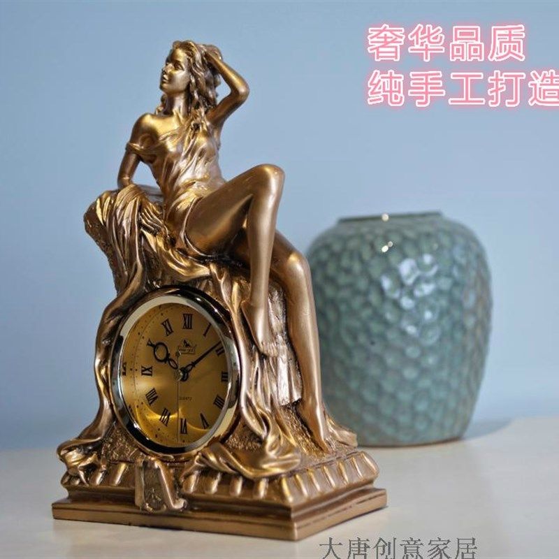 复古座钟客厅欧式工艺品摆件创意时尚装饰西洋女台钟卧室静音钟表