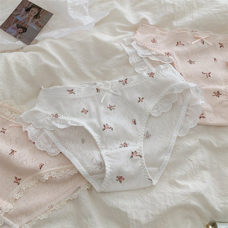 碎花小桃心 简约纯棉内裤女夏季薄款甜美少女蝴蝶结中腰三角裤,女士内衣/男士内衣/家居服,女三角裤,淘宝优惠券,粉丝福利购,淘宝优惠卷