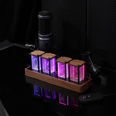 拟辉光管时钟创意电子闹钟免组装led数字闹钟定时器胡桃木辉光钟