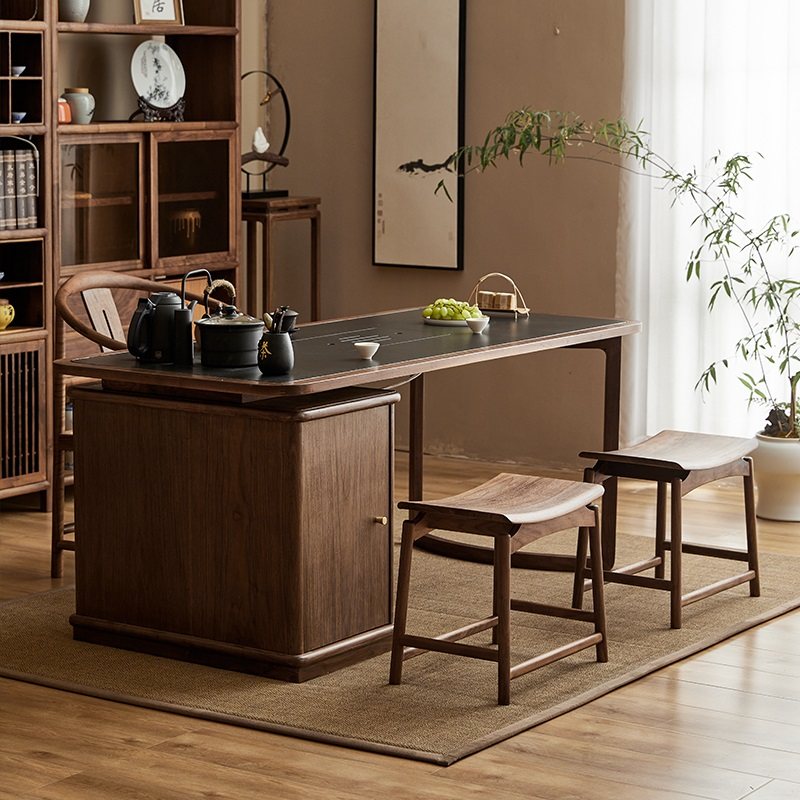 有枝新中式北美黑胡桃木实木岩板茶桌阳台茶室茶桌椅组合原木茶台,住宅家具,家用茶台/茶桌,淘宝优惠券,粉丝福利购,淘宝优惠卷