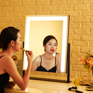 米卡化妆镜带灯led镜子充电大号台式方形单面高清公主美容梳妆镜