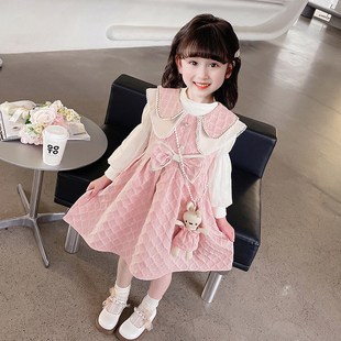 女童连衣裙套装春秋款2023新款儿童公主裙子女宝宝时髦洋气两件套