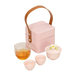 捏花盖碗旅行茶具套装户外便携收纳包女士功夫泡茶陶瓷快客杯个人