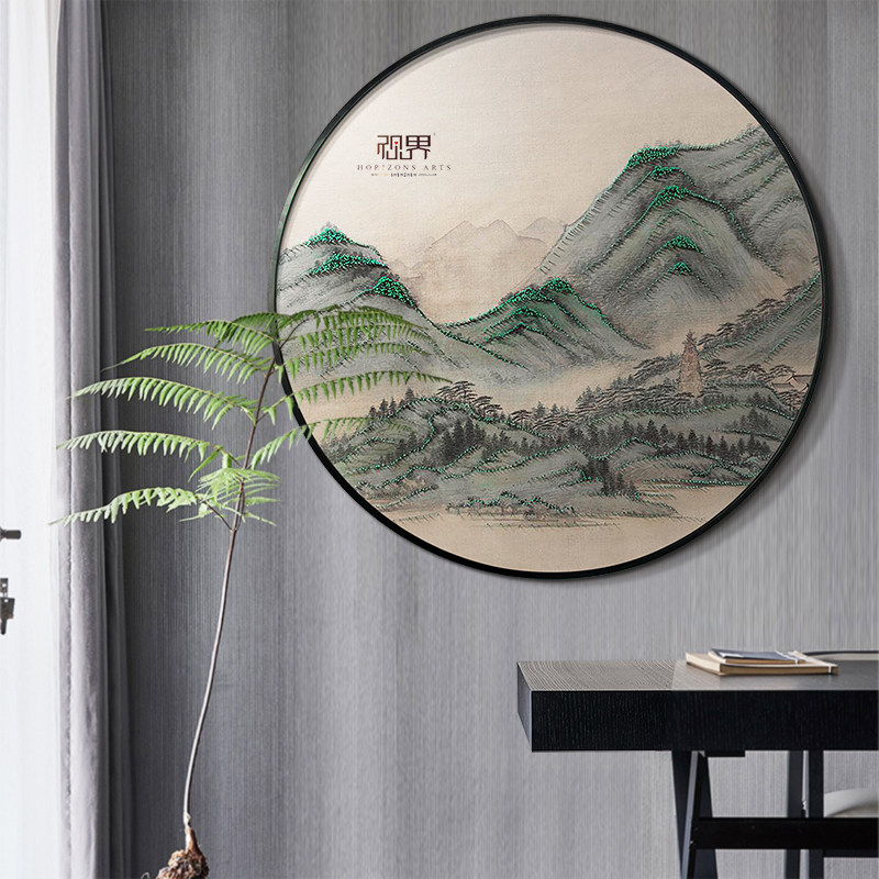 连绵山景立体实物画钉子画入户画玄关背景装饰画客厅画饭厅过道画