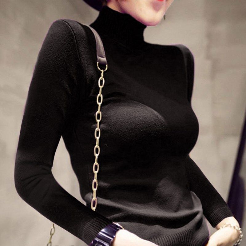 高领女春秋冬季毛衣内搭针织衫洋气修身显瘦气质长袖上衣打底衫潮