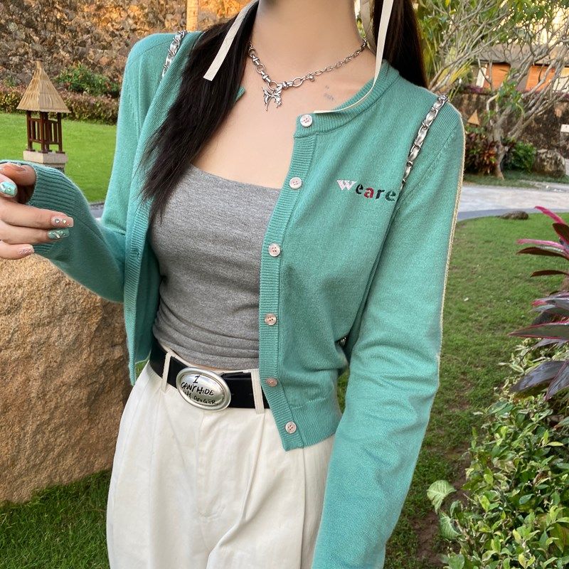针织开衫外套女夏季薄款2025年新款蓝色防晒罩衫宽松短款春季上衣