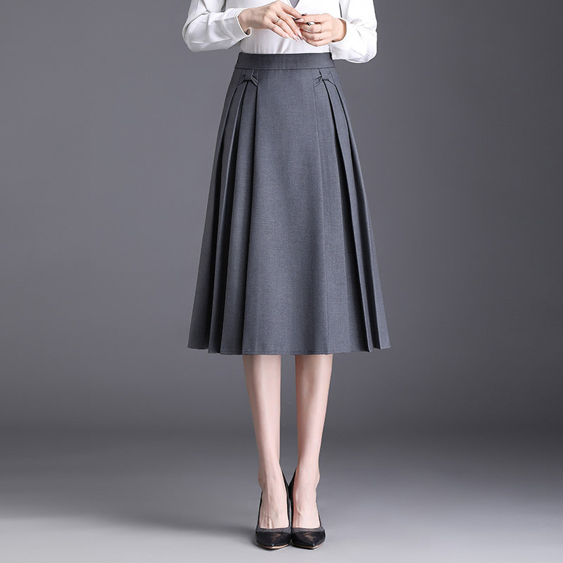 灰色西装半身裙女a字裙中长款2024春秋新款百褶裙设计感垂感裙子