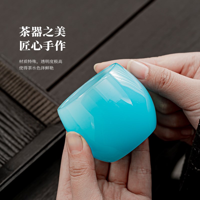祥龙镶银白瓷玉瓷茶杯大号品茗杯琉璃玉茶盏主人杯单杯银杯礼盒装