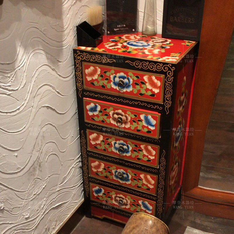 整装客厅厨房卧室收纳五斗柜新中式彩绘藏式家具实木抽屉式储物柜