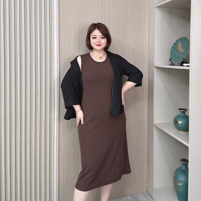 2024新款夏季休闲背心裙女大码胖mm宽松显瘦垂感中长款无袖连衣裙