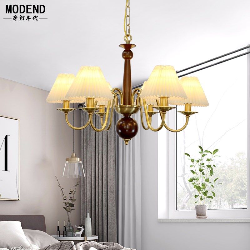 美式乡村简约仿铜色吊灯黑胡桃色百褶灯罩个性客厅卧室房间灯日式,家装灯饰光源,客厅吊灯,淘宝优惠券,粉丝福利购,淘宝优惠卷