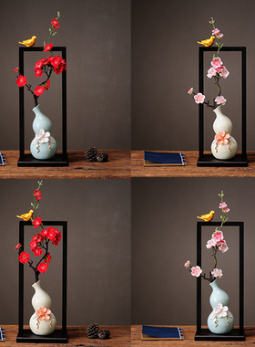 新中式禅意腊梅花瓶摆件庭院书房家居客厅玄关装饰花器