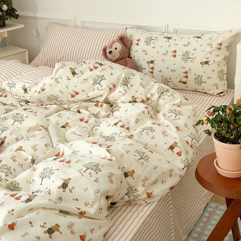 在耳边复古田园风碎花全棉四件套少女心卡通纯棉床上用品床笠款,床上用品,床品套件/四件套/多件套,淘宝优惠券,粉丝福利购,淘宝优惠卷