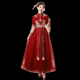 大码孕妇新中式改良旗袍敬酒服新娘高腰遮肚子订婚结婚礼服秀禾服