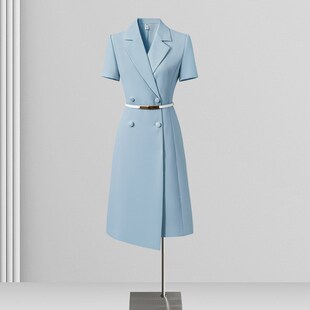 双排扣职业西装连衣裙夏气质修身收腰显瘦柜姐工作服前台接待工装