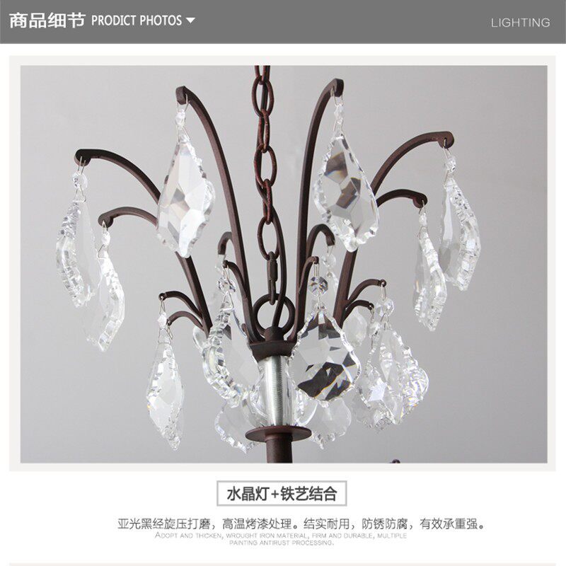 美式乡村吊灯铁艺复古客厅餐厅吊灯法式楼梯间别墅复式楼水晶吊灯