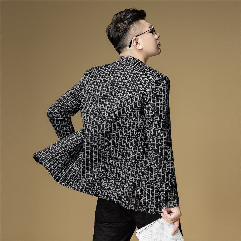 BM网纹满花复古设计感西装外套男款高端修身男士休闲西服2024新款