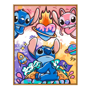 画画diy数字油画治愈解闷填充填色手工手绘史迪奇解压礼物油彩画