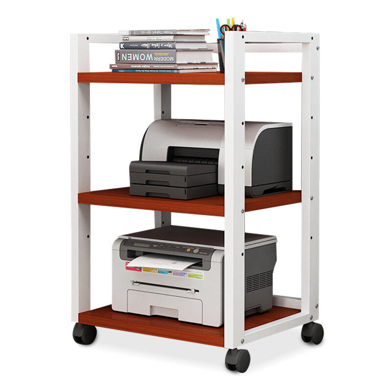 中伟木质落地办公室收纳架打印复印一体架可移动打印机置物架书架