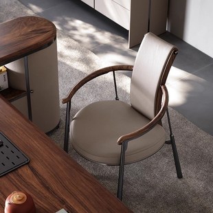 泡茶主人椅茶桌茶台喝茶茶椅子主人位胡桃木扶手椅意式轻奢书房椅