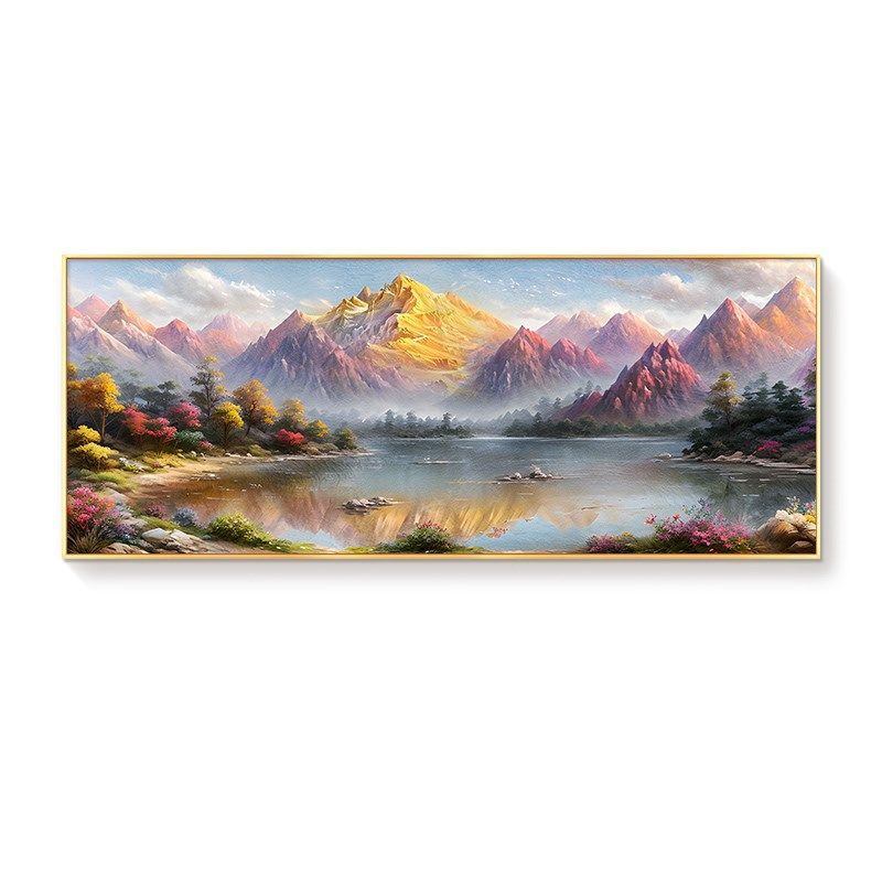 日照金山手绘油画客厅挂画沙发背景墙装饰画西墙聚财山水风景壁画,家居饰品,现代装饰画,淘宝优惠券,粉丝福利购,淘宝优惠卷