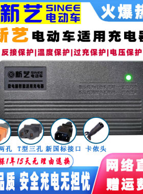 新艺电动车电瓶充电器48V12AH60V20AH72V32AH84伏96V50AH两孔原针