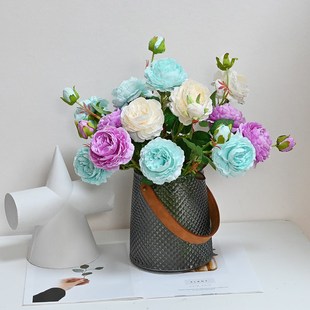 仿生高档陶瓷玻璃小花瓶假花仿真牡丹花摆设摆件客厅插花仿真花艺
