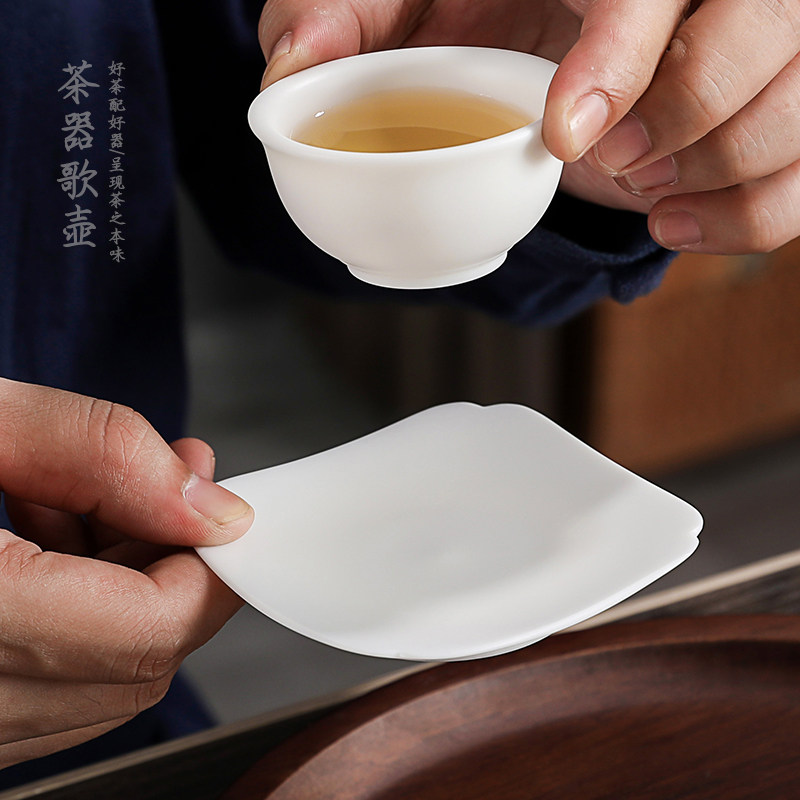 羊脂玉白瓷杯托 功夫茶茶道杯垫 素烧陶瓷茶垫垫托 茶具茶杯茶托