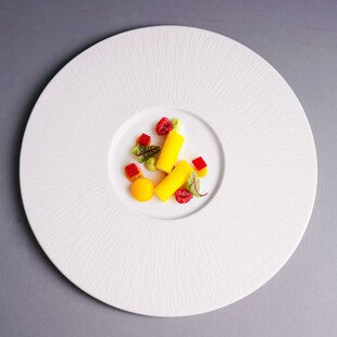 酒店陶瓷餐具质感线纹西餐盘会所牛排盘餐厅法式创意摆盘冷菜平盘