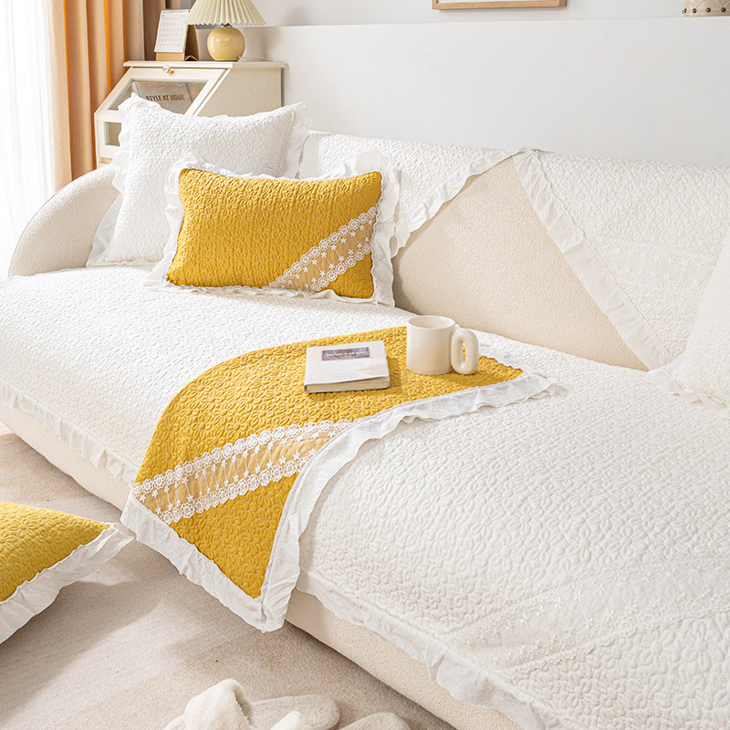 韩式田园风沙发垫小清新水洗棉布防滑四季通用布料花边靠背套罩巾