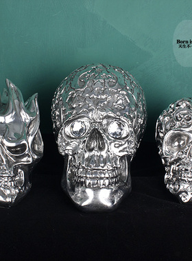 创意个性电镀骷髅 头骨饰品家居会所酒吧刺青机车装饰雕塑摆件