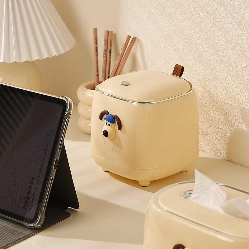奶油风垃圾桶桌面小号可爱迷你办公室家用卧室床边小纸篓带盖按压