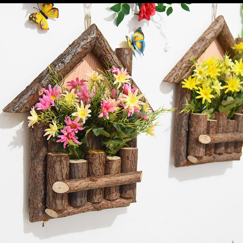 壁挂花篮花器墙上装饰实木田园栅栏木器农家院装饰挂墙挂件墙上,家居饰品,花篮,淘宝优惠券,粉丝福利购,淘宝优惠卷