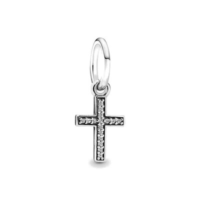 White Pave Cross Tree Wing Mom Silver Plated Fit Pandora Cha