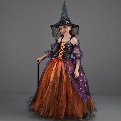 Kids Halloween Witch Cosplay Party Costume Witch Dress