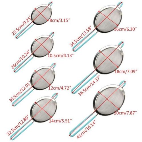 8-20cm Stainless Steel Fine Mesh Strainer Colander Silicone