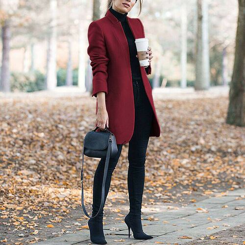 Autumn and Winter New Fashion Solid Neck Woolen Coat