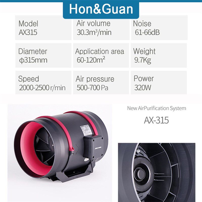 12 AX315 320W Silent Duct Fan Exhaust Fan Hydroponic Air B