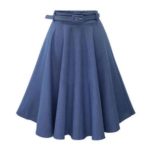 Womens Vintage High Waist A-Line Flared Midi Skirts with Be