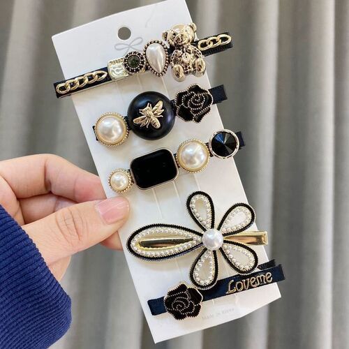 Retro 5-piece Hair Clip Simple Pearl Side Clip for Women Gir