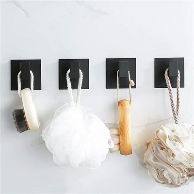 1/2Pcs Bathroom Adhesive Wall Black Robe Hooks Towel Hook Co