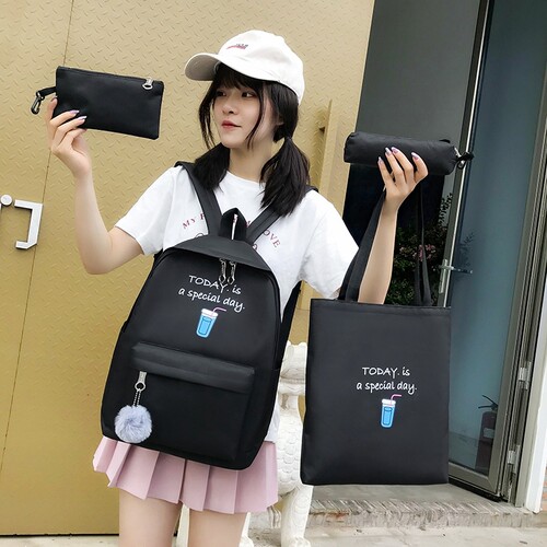 4 pcs sets canvas School Bags For Teenage Girls Female Child